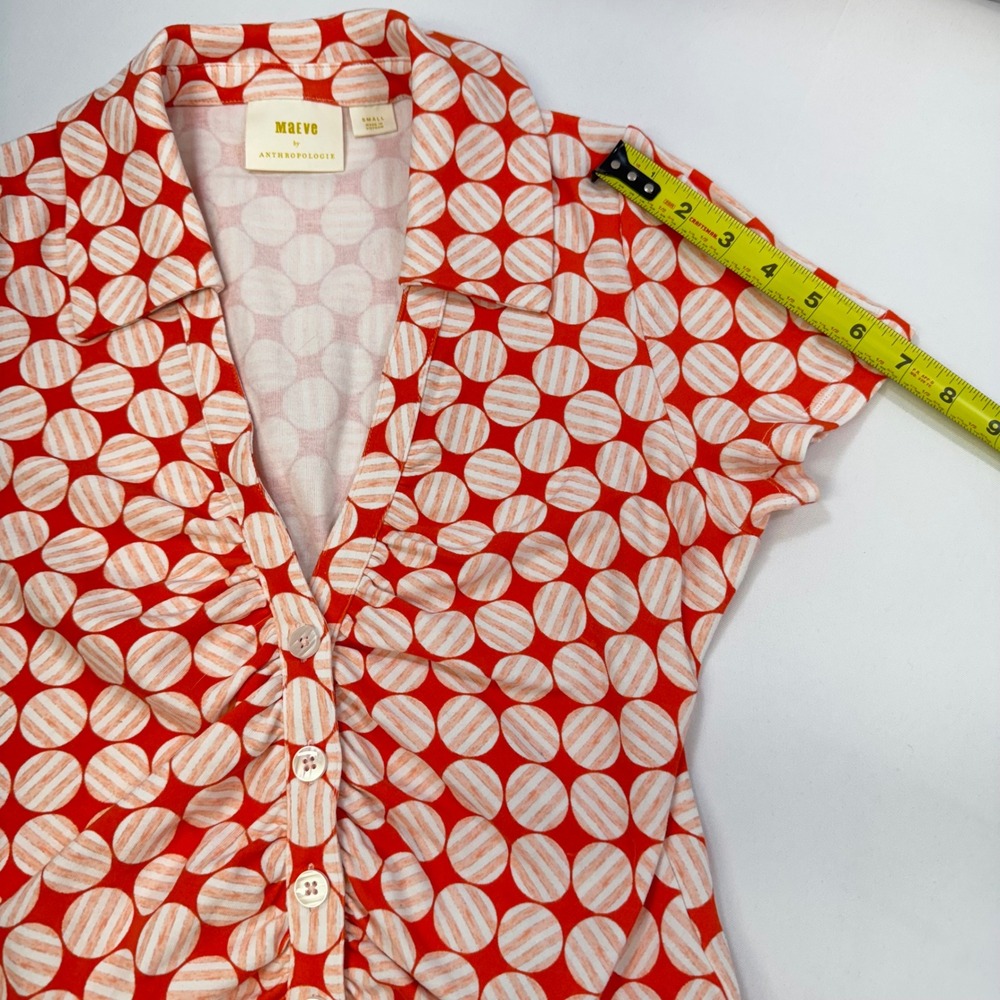NWOT Maeve Anthropologie Ruched Blouse Button Top Small Retro Polka Dot Y2K - Picture 14 of 16